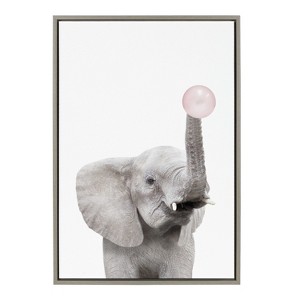 Kate and Laurel Sylvie Bubble Gum Elephant Framed Canvas by Amy Peterson Art Studio, 23x33, Gray - 1 of 4