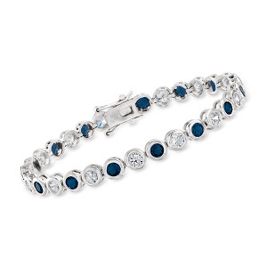 Ross-Simons 2.70 ct. t.w. CZ and 2.70 ct. t.w. Simulated Sapphire Tennis Bracelet in Sterling Silver - 1 of 4