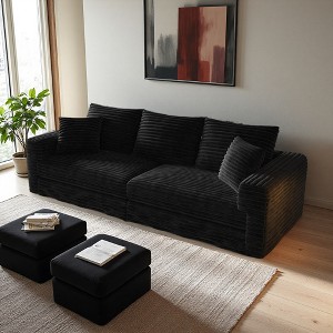 82.7" Plush Corduroy Convertible Sectional Sofa with Movable Ottomans - 1 of 4