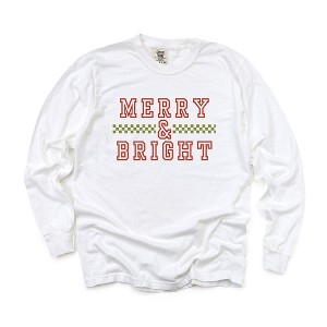 Simply Sage Market Women's Merry and Bright Checkered Long Sleeve Garment Dyed Tee - 1 of 2