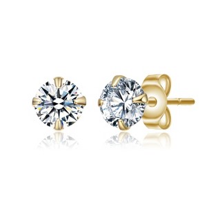 Guili 14k Yellow Gold Round Cubic Zirconia Solitaire Stud Earrings, Classic Sparkle for Everyday Elegance and Timeless Celebrations, - 1 of 2