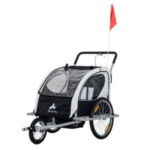 Aosom Elite Three-Wheel Bike Trailer for Kids Bicycle Cart for Two Children with 2 Security Harnesses & Storage, White - 1 of 4