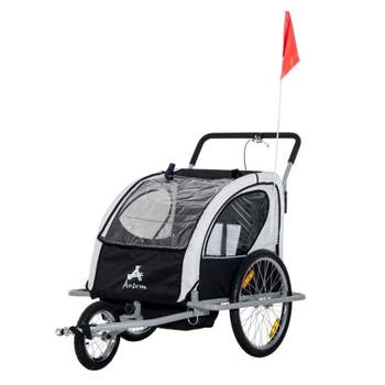Aosom Elite Three-Wheel Bike Trailer for Kids Bicycle Cart for Two Children with 2 Security Harnesses & Storage