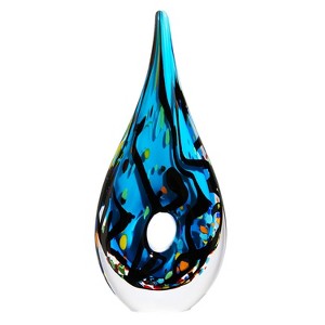 Luxury Lane Hand Blown Abstract Hollow Blue Tear Drop Sommerso Art Glass Sculpture - 1 of 4