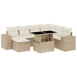 vidaXL 8 Piece Patio Sofa Set with Cushions Beige and Cream Poly Rattan - 1 of 4