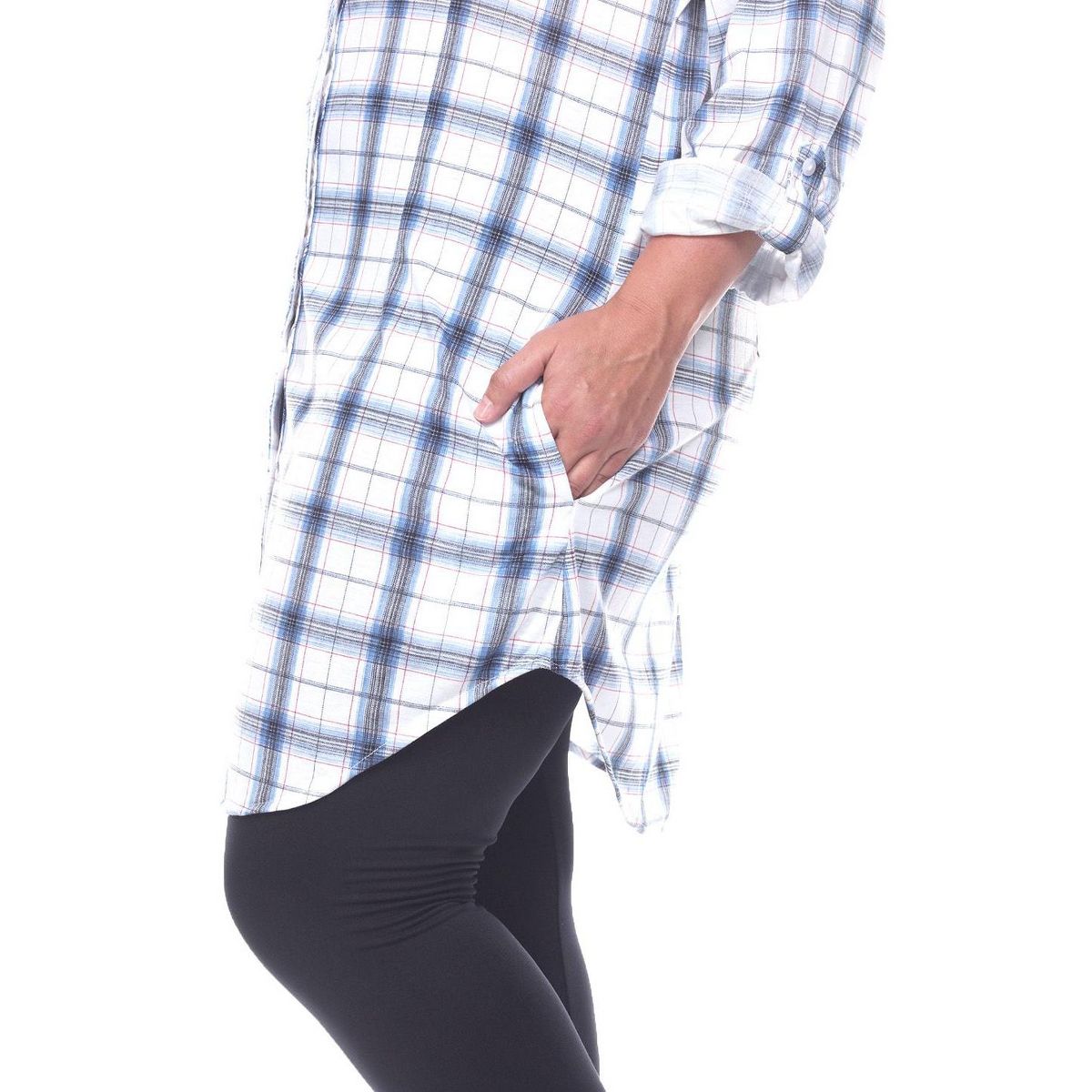 Women's Plus Size Piper Stretchy Plaid Tunic with Pockets - White Mark - thumbnail 2