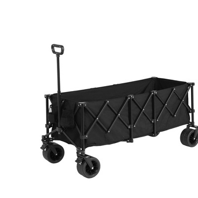 Vynxaria Foldable Extended Wagon, 220lb Capacity, Heavy-Duty 300L Utility Garden Cart, All-Terrain Big Wheels, Drink Holders, Black