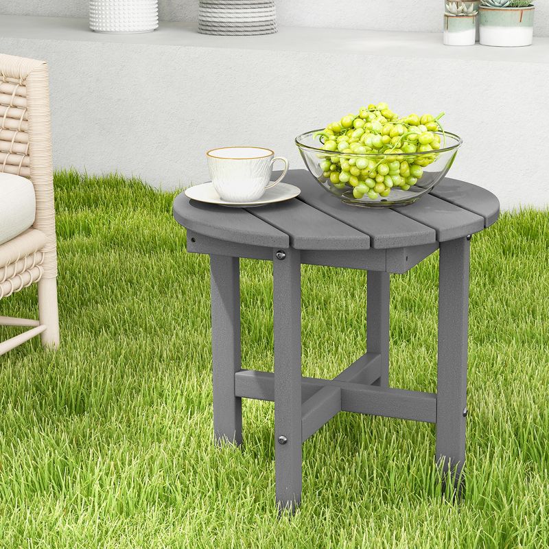 Costway Patio 18'' Adirondack Round Side Table All Weather HDPE End Table Outdoor Grey, 2 of 11