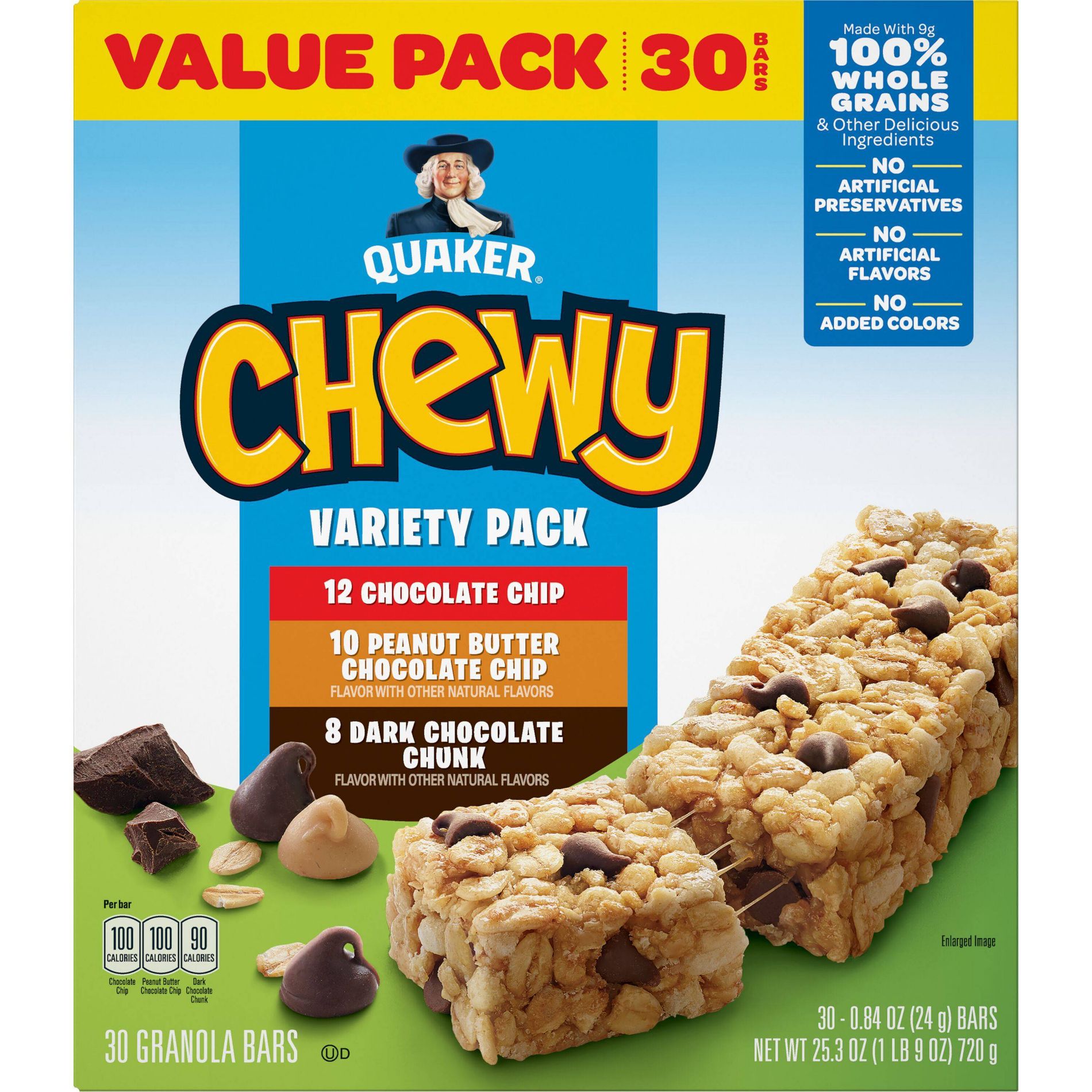 Quaker Chewy 3 Flavor Variety Pack Granola Bars - 25.3oz/30ct: No Artificial Preservatives, Whole Grain