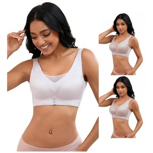 INSPIRE CHIC 3 Pcs Women's V-Neck Mesh Wirefree Adjustable Straps U Back Minimizers Bras - 1 of 4