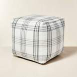 Plaid Indoor/Outdoor Pouf Ottoman Gray/Cream - Hearth & Hand™ with Magnolia