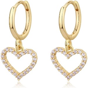 Gold Plated Mini Dangle Huggie Earrings with CZ Charm Drop, Dainty Small Hoop Jewelry Gift - 1 of 4