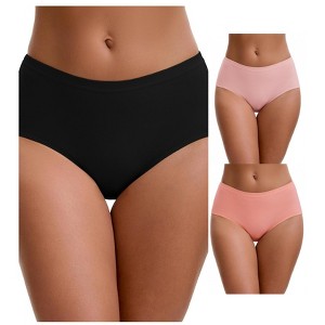INSPIRE CHIC Plus Size for Women's Mid-Waisted Loose Elastic Waistband Full Coverage Briefs 3 Packs - 1 of 4