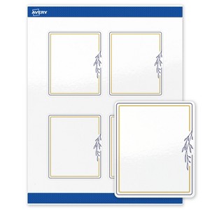 Avery 4" x 3-1/3" Labels, Gold & Navy Border with Florals, 40 ct - 1 of 4