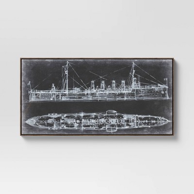 47" x 24" Ship Blueprint Framed Wall Canvas White/Black - Threshold™