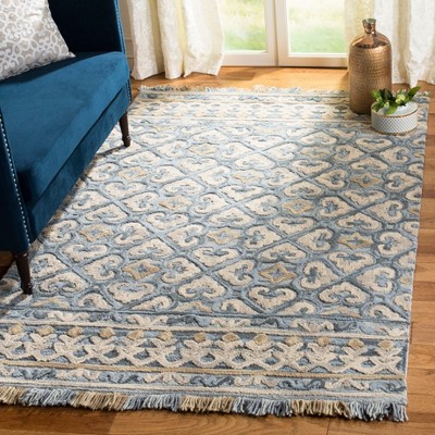 Handmade Blue Wool Tufted Rectangular 4' x 6' Area Rug