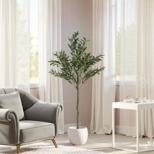 Sapphtopaz Artificial Olive Tree Faux Plants Artificial Trees Indoor with Natural Wood Trunk, Room Decor for Home, Foyer - 1 of 4