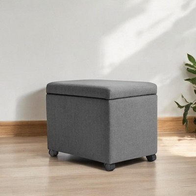 Alilang 24.25 inches Square Upholstered Storage Ottoman with Wheels and Lift-Top Lid-Gray