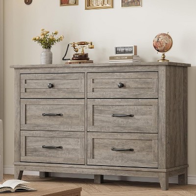 Acekool 47" 6 Drawer Dresser, Modern Textured Storage Chest, Wide Wooden Organizer for Bedroom Living Room Entryway
