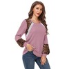 Women's Long Sleeve Leopard Print Tunic Tops Casual Color Block Blouse Loose T Shirt - 2 of 4