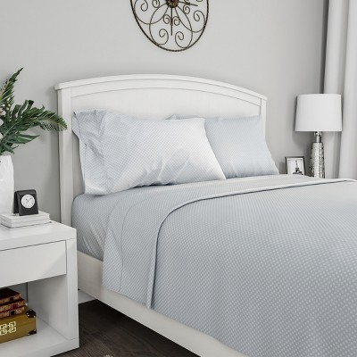 Hastings Home Full Size Brushed Microfiber 4 Piece Embossed Checkered Bed Sheet and Linen Set with Stain Resistant Fitted and Flat Sheets - Platinum