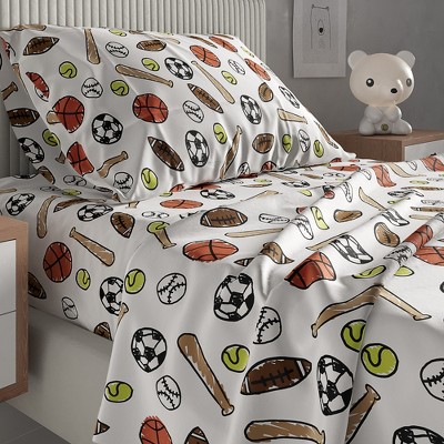 Twin Sports Print Deep Pocket Kids Microfiber Sheet Set