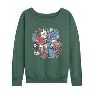 Women's - Mattel - Keepin It Classic Lightweight French Terry Wide Neck Long Sleeve Shirt - 1 of 4