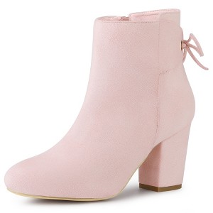Allegra K Women's Round Toe Block Heel Side Zipper Lace Up Back Ankle Boots - 1 of 4