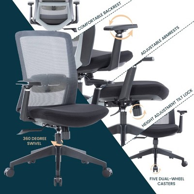 Gray Mesh Adjustable Task Chair with Swivel and Fabric Seat