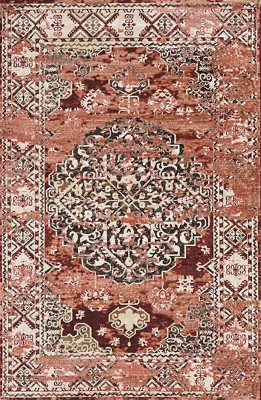 Vintage Beige and Brown Synthetic Area Rug, 5' x 7.6'