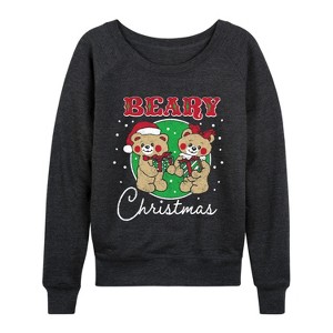 Women's - Instant Message - Beary Christmas Lightweight French Terry Wide Neck Long Sleeve Graphic Shirt - 1 of 4