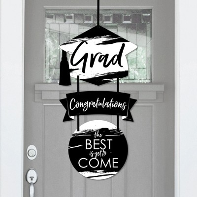 Big Dot of Happiness Black and White Grad - Best is Yet to Come - Hanging Porch  Graduation Party Outdoor Decor - Front Door Decor - 3 Piece Sign