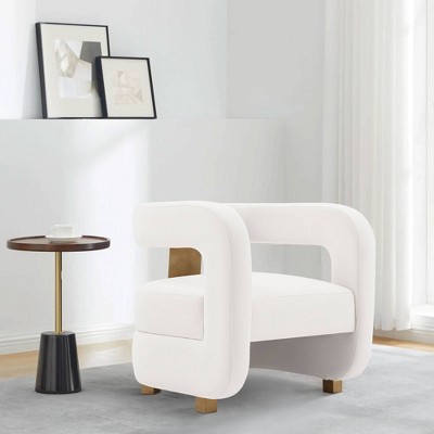 White Velvet Geometric Accent Chair with Gold Legs