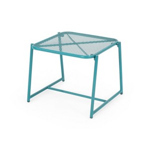 GDFStudio Estella Outdoor Rectangular Iron Side Table with Metal Mesh - 1 of 4