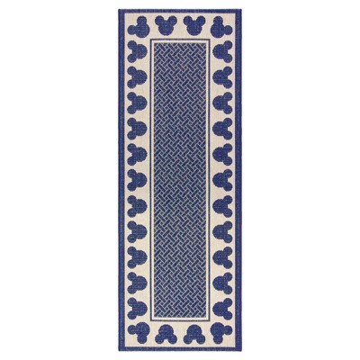 Disney by Gertmenian 2'x6' Mickey Mouse Border Flatweave Indoor Outdoor Accent Rug Navy: UV Stabilized, Stain Resistant, Olefin Yarn