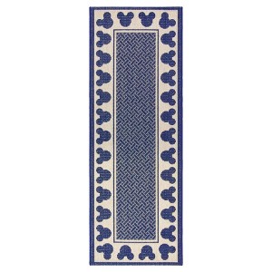 Disney by Gertmenian 2'x6' Mickey Mouse Border Flatweave Indoor Outdoor Accent Rug Navy: UV Stabilized, Stain Resistant, Olefin Yarn - 1 of 4
