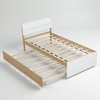 Modern Twin Size Bed Frame with High Gloss Headboard, Pull-Out Trundle, Wood Grain Design, No Box Spring Needed - 3 of 4