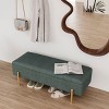 Upholstered Storage Bench Green Chenille Fabric Rectangle Ottoman Entryway Bench,Bed End Stool For Hallway Living Room Bedroom-Cuddlewood - 2 of 4