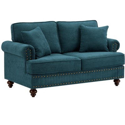 60" Upholstered Loveseat Sofa Couches With Nailhead Accents, Scrolled ...