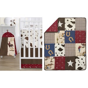 Sweet Jojo Designs 6p Gender Neutral Unisex Crib Bedding + BreathableBaby Breathable Mesh Liner Anti Bumper Pad Wild West Cowboy Brown Red Blue - 1 of 4