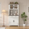Set of 2 Tall Storage Cabinet, Freestanding Kitchen Pantry Organizer with Drawer & Adjustable Shelves, Bathroom Cabinet for Dining Room - 3 of 4