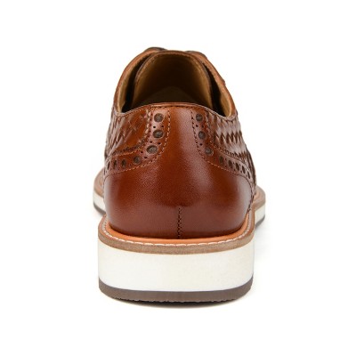 Cognac Genuine Leather Woven Wingtip Derby with Comfort Foam