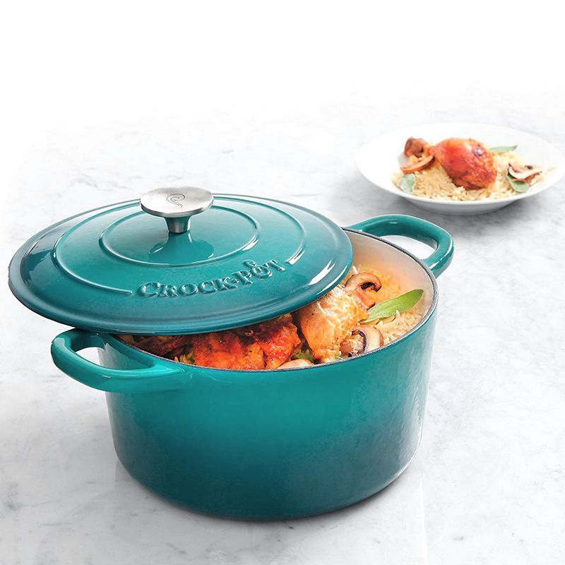 Crock-pot Artisan 3 Quart Enameled Cast Iron Casserole with Lid in Gradient Teal, 5 of 7