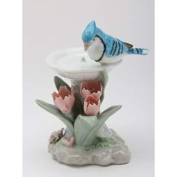 Kevins Gift Shoppe Ceramic Blue Jay Bird With Tulip Flower Figurine