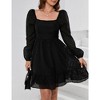 Womens Puff Sleeve Square Neck Babydoll Dress Puffy Mesh A Line Mini Dress - 2 of 4