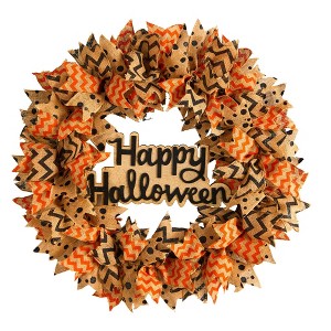 Nearly Natural 30” Halloween Burlap Ribbon Wreath - 1 of 4