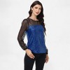 Anna-Kaci Women's Sheer Mesh Long Sleeve Top with Sequin Front Panel and Crew Neckline - 4 of 4