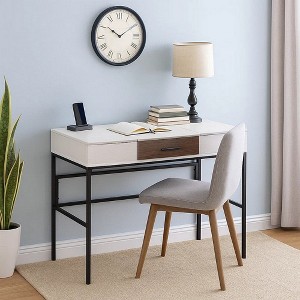 Royal Hampton Writing Desk with 2 Hinged Top Storage Compartments, White and Black - 1 of 4