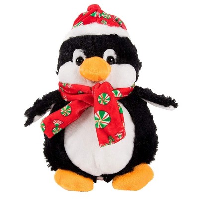 Blue Panda Christmas Plush Toy, Penguin Stuffed Animal for Kids and Holiday Decor (6.4 x 8 x 4 In)