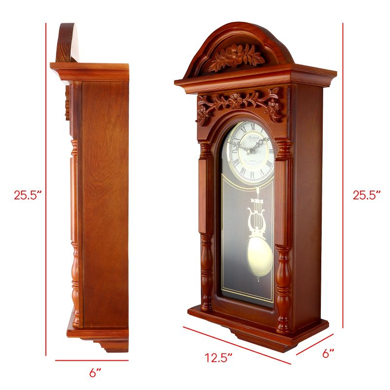 Bedford Clock Collection 27.5 Inch Oak Finish Pendulum Wall Clock, 2 of 7